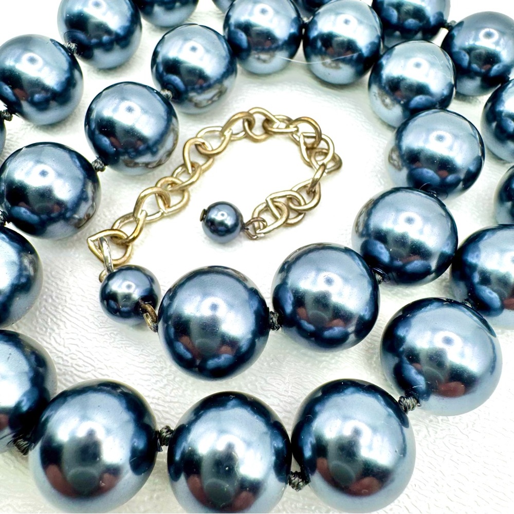 NEW Pearl Jewelry Set Necklace Bracelet Earrings Grey Silver Blue LUXE Silk Knot
